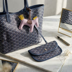 Navy Geometric Chevron Print Tote and Pouch Set