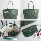 Green Geometric Chevron Print Tote and Pouch Set