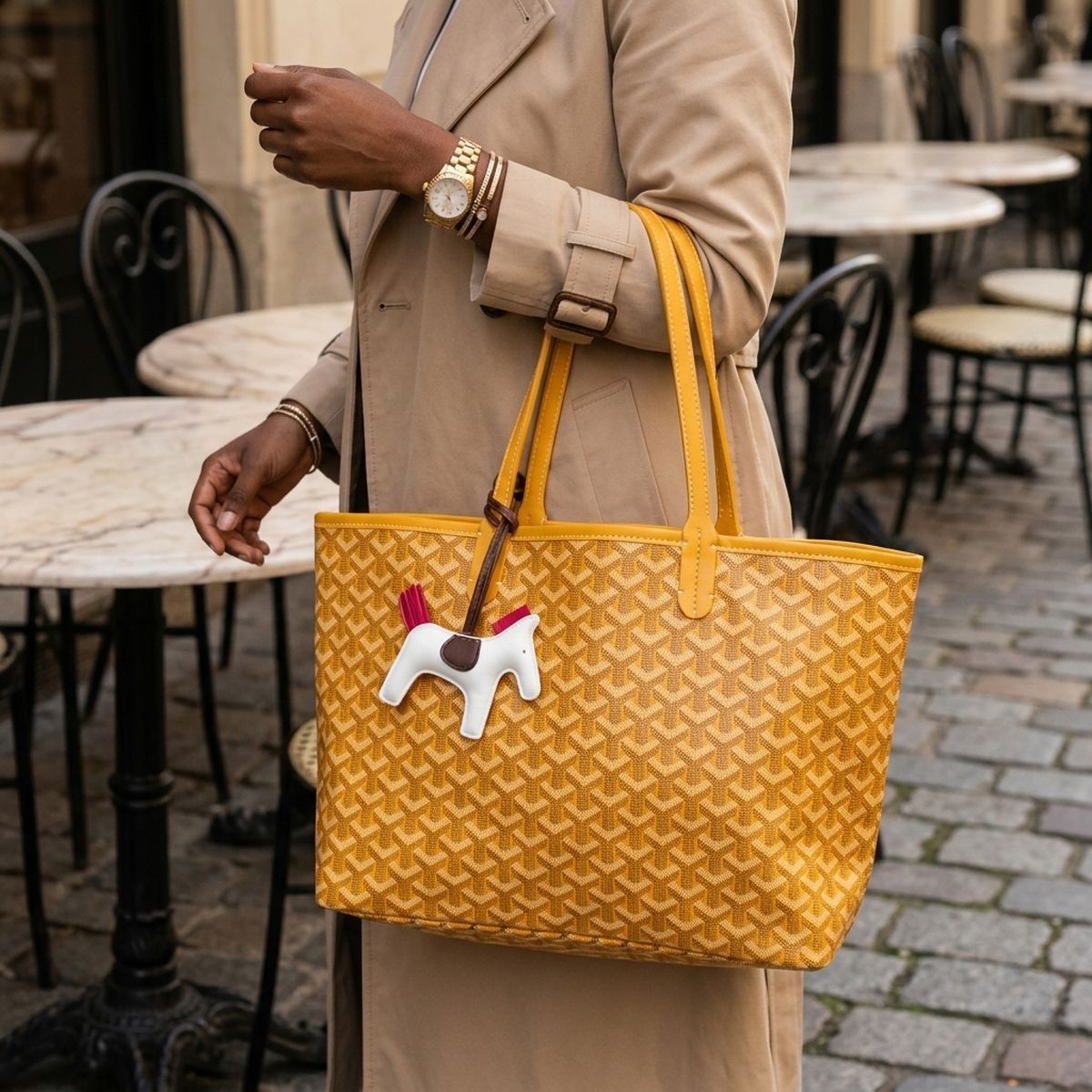 Yellow Geometric Chevron Print Tote and Pouch Set