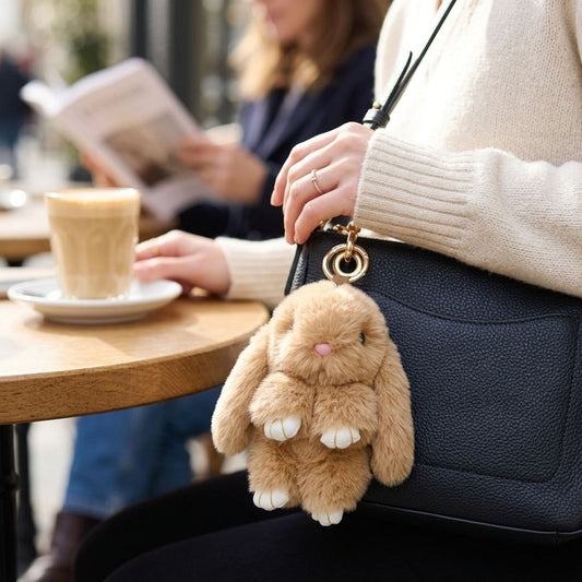 Fluffy Light Brown Plush Bunny Keychain Bag Charm