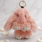 Fluffy Pink Plush Bunny Keychain Bag Charm