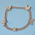 Iced Silver Butterfly Cuban Chain Set