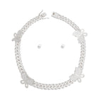 Iced Silver Butterfly Cuban Chain Set