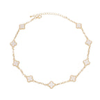 Necklace Gold Cream Quatrefoil Clover 9 Motifs