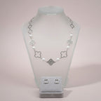 Silver Pave Quatrefoil Clover Cotton Pearl Necklace