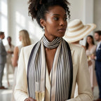 Black and Beige Pinstripe Silky Skinny Scarf