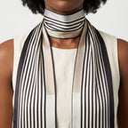 Black and Beige Pinstripe Silky Skinny Scarf