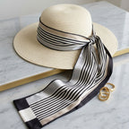 Black and Beige Pinstripe Silky Skinny Scarf
