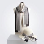Black and Beige Pinstripe Silky Skinny Scarf
