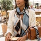 Black and Brown Geometric Chain Silky Skinny Scarf