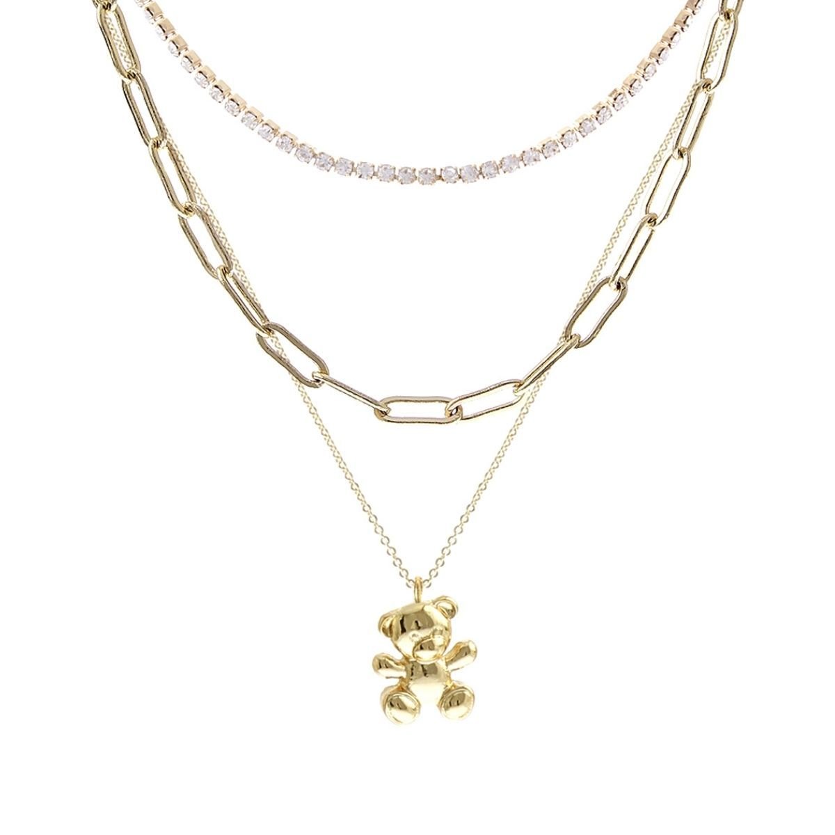 Gold 3 Pcs Teddy Bear Necklace - Mahalina