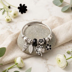 Silver Black Clover Cable Bangle