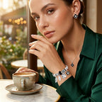 Silver Black Clover Cable Bangle