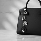 Keychain Black and White Camellia Charms Bag Clip