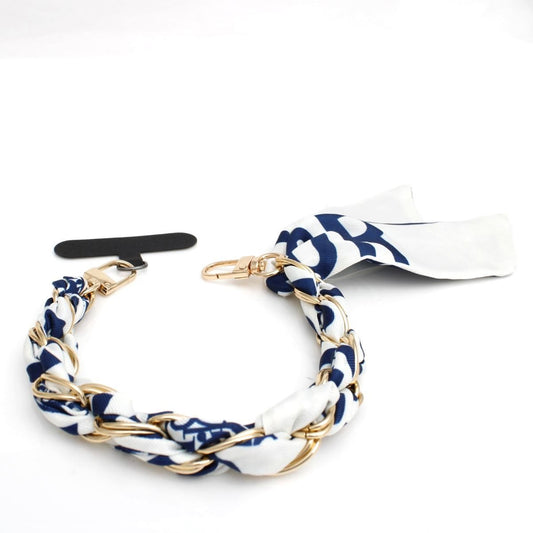 Phone Strap Blue Woven Scarf Keychain Wristlet