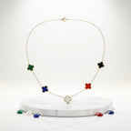 Stainless Steel Colorful 5 Motif Quatrefoil Necklace