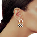 Cream Handle Checker Handbag Earrings - Mahalina