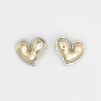 Stud Two Tone Gold Silver Chubby Heart Earrings