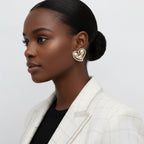 Stud Two Tone Gold Silver Chubby Heart Earrings