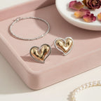 Stud Two Tone Gold Silver Chubby Heart Earrings